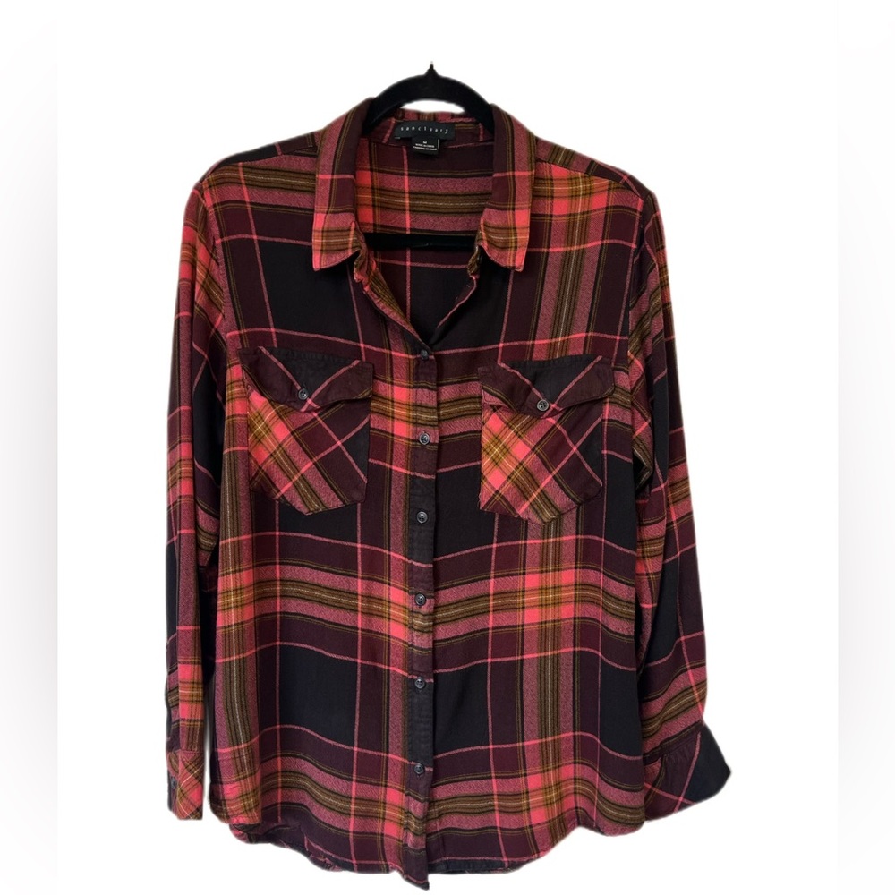 Sanctuary Women's Boyfriend Plaid Button Down Shirt Size M